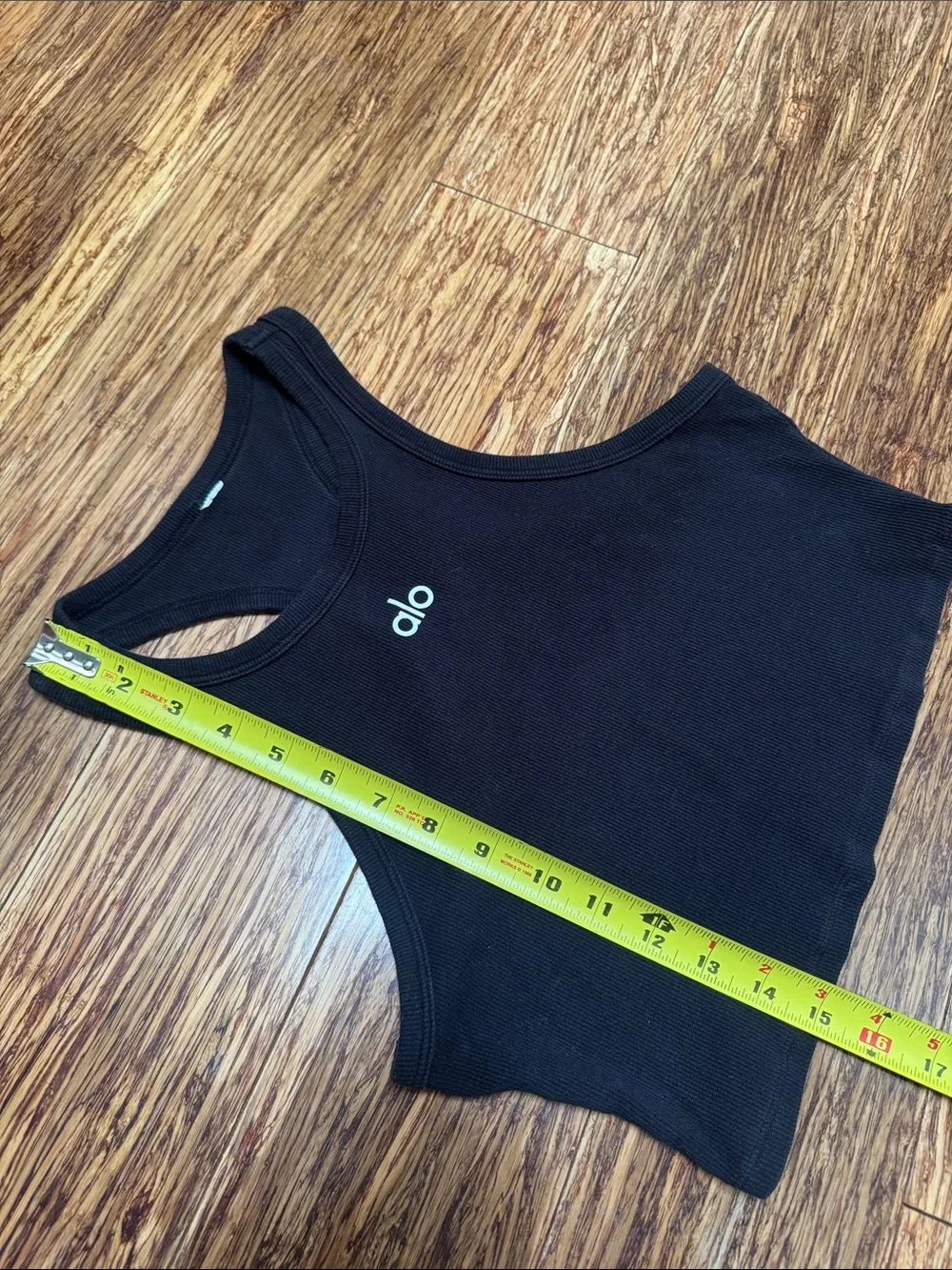 Alo Yoga black ribbed knit cotton blend racerback crop top size small